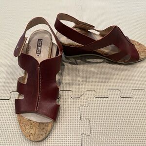 Pikolinos Algarve Burgundy Leather Cork Wedge Slingback Sandals EU 41 US 10.5